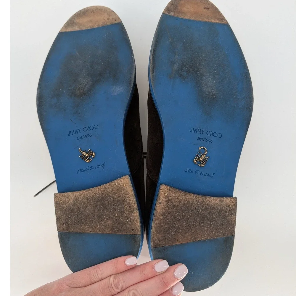 Jimmy Choo Suede Derby Shoes Mens 46 Brown Blue Cap Toe Made in Italy‎ Luxury